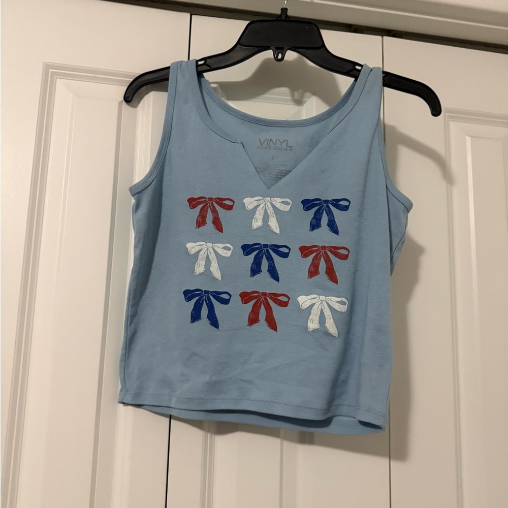Girls Blue Tank Top with Bow Print